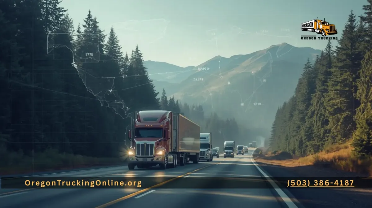 Oversize truck with escort vehicles on Oregon highway.