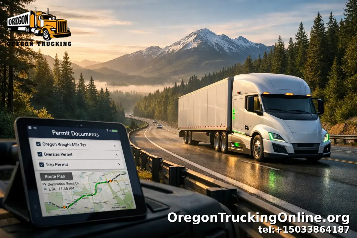 Electric semi-truck on Oregon highway.