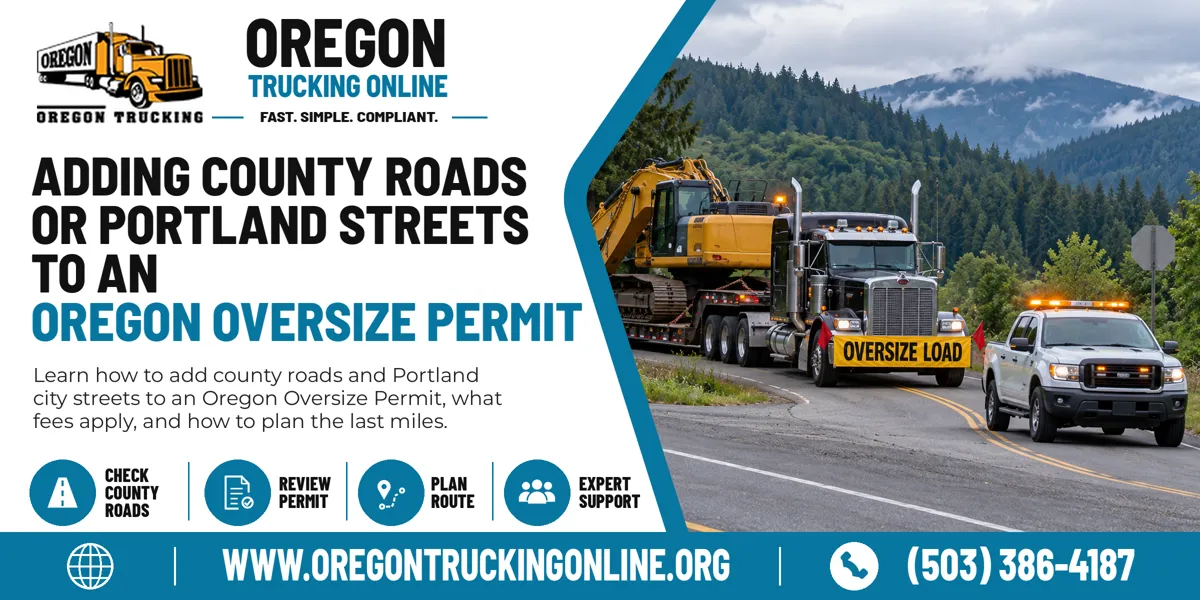Oversize truck turning from an Oregon state highway onto a county road under an Oregon Oversize Permit