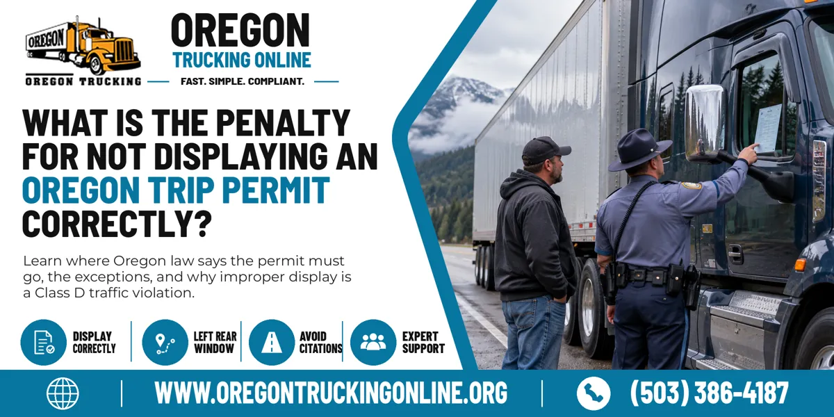 Oregon officer checking an Oregon Trip Permit displayed in a semi truck window
